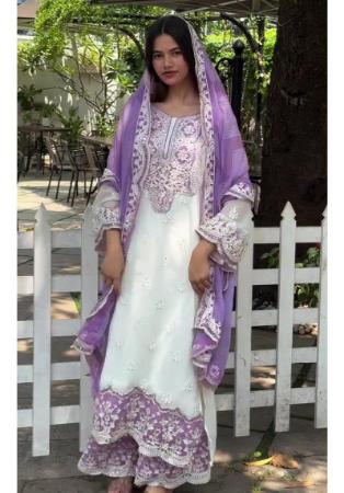 Picture of Well Formed Georgette Off White Readymade Salwar Kameez