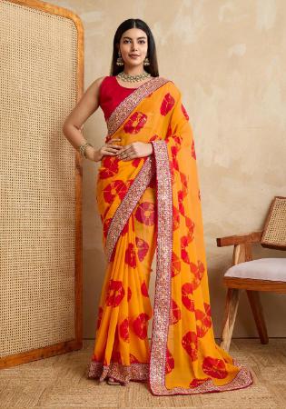 Picture of Fascinating Georgette Orange Red Saree