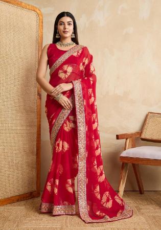 Picture of Delightful Georgette Dark Red Saree