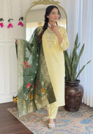 Picture of Alluring Silk Pale Golden Rod Readymade Salwar Kameez