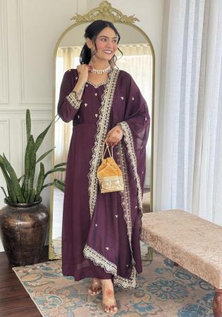 Picture of Silk Dark Olive Green Readymade Salwar Kameez