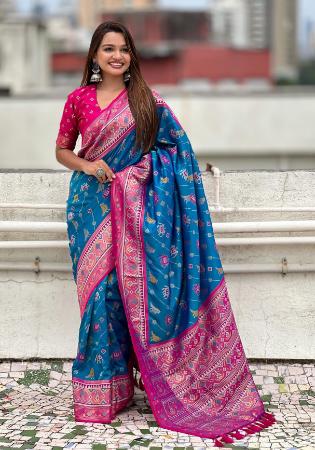 Picture of Shapely Silk Steel Blue Saree