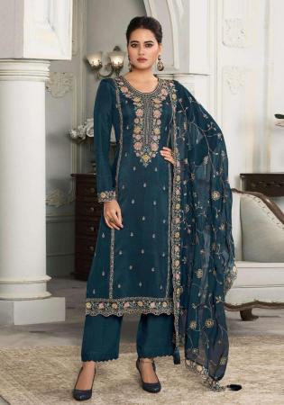 Picture of Silk Midnight Blue Straight Cut Salwar Kameez
