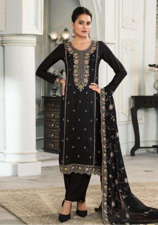 Picture of Elegant Silk Black Straight Cut Salwar Kameez