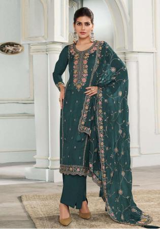 Picture of Silk Dark Slate Grey Straight Cut Salwar Kameez