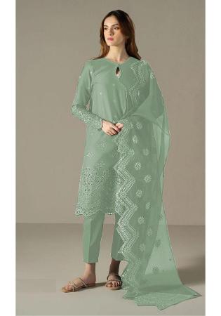 Picture of Cotton Dark Sea Green Straight Cut Salwar Kameez