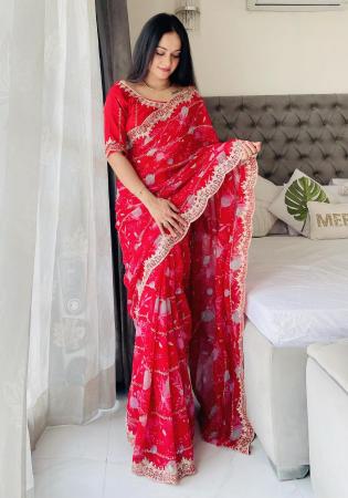 Picture of Beauteous Georgette Red Saree