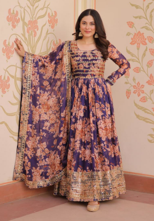 Picture of Resplendent Silk Purple Readymade Gown