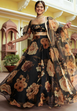 Picture of Net & Silk & Organza Black Readymade Lehenga Choli