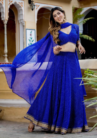 Picture of Fine Georgette Dark Blue Readymade Lehenga Choli
