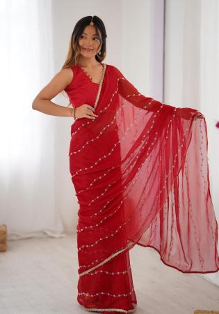 Picture of Well Formed Chiffon Dark Red Saree