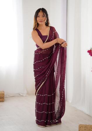 Picture of Pleasing Chiffon Saddle Brown Saree