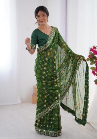 Picture of Elegant Georgette Dark Olive Green Saree