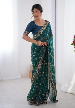 Picture of Good Looking Georgette Dark Slate Grey Saree