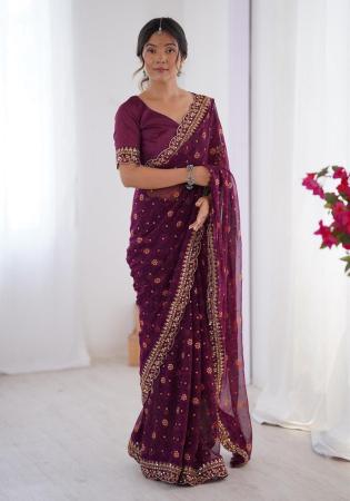Picture of Good Looking Georgette Brown Saree