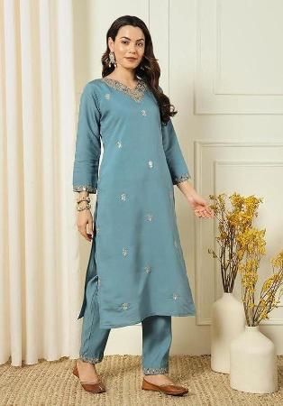 Picture of Chiffon Dark Sea Green Readymade Salwar Kameez