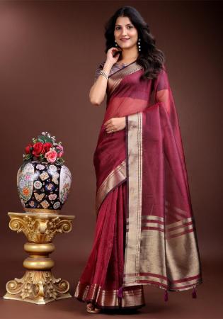 Picture of Well Formed Organza Brown Saree