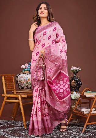 Picture of Marvelous Cotton & Linen Medium Violet Red Saree