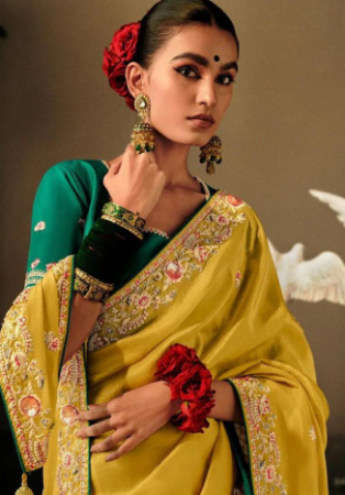 Picture of Exquisite Silk Dark Golden Rod Saree