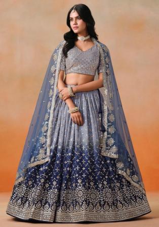 Picture of Lovely Georgette Steel Blue Lehenga Choli