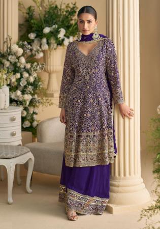 Picture of Pretty Georgette Plum Straight Cut Salwar Kameez