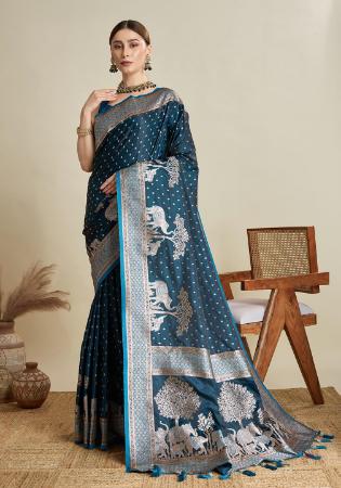Picture of Stunning Satin & Silk Midnight Blue Saree