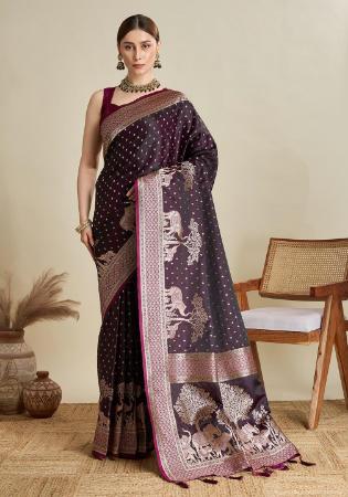 Picture of Beauteous Satin & Silk Saddle Brown Saree