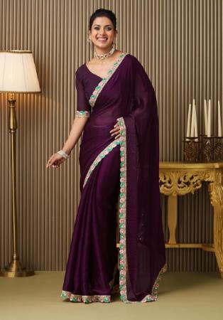 Picture of Enticing Cotton & Organza Purple Saree