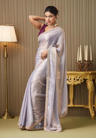 Picture of Fascinating Cotton & Organza Silver Saree