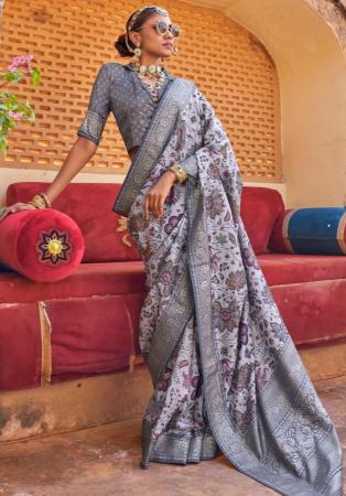 Picture of Fine Silk Light Slate Grey Saree