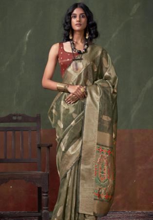 Picture of Classy Silk Dark Olive Green Saree