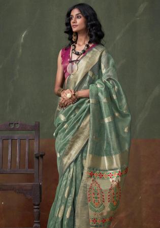 Picture of Excellent Silk Dark Olive Green Saree