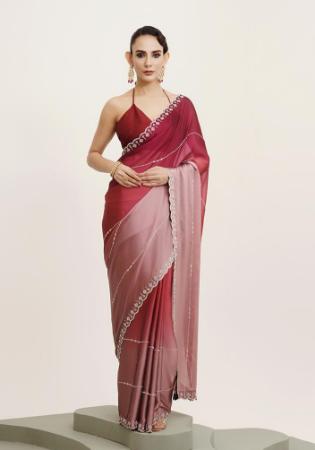 Picture of Beautiful Satin Indian Red Saree