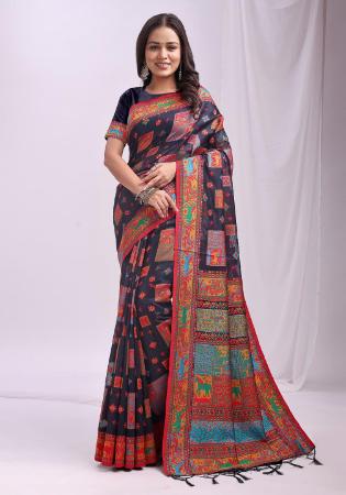 Picture of Wonderful Cotton & Linen Dark Slate Grey Saree