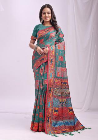 Picture of Shapely Cotton & Linen Cadet Blue Saree
