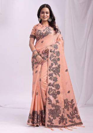 Picture of Taking Cotton & Linen Dark Salmon Saree