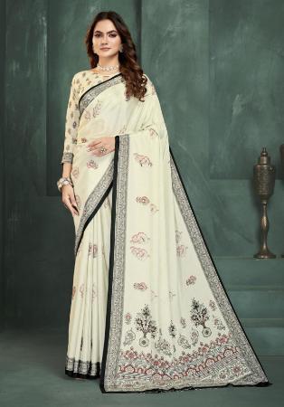 Picture of Gorgeous Crepe & Silk White Saree