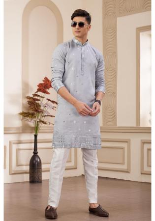 Picture of Comely Silk Light Slate Grey Kurtas
