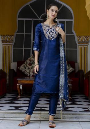 Picture of Cotton & Silk Navy Blue Readymade Salwar Kameez