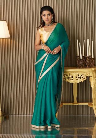 Picture of Sightly Chiffon & Satin & Silk Teal Saree