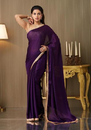 Picture of Resplendent Chiffon & Satin & Silk Purple Saree