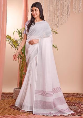 Picture of Delightful Cotton & Linen White Saree