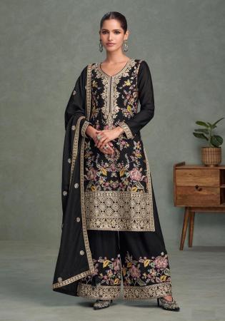 Picture of Statuesque Chiffon Black Straight Cut Salwar Kameez