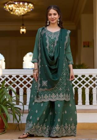 Picture of Fine Silk Sea Green Readymade Salwar Kameez