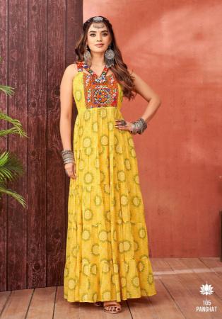 Picture of Cotton & Georgette Sandy Brown Readymade Gown