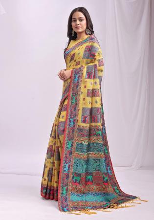 Picture of Cotton & Linen Light Golden Rod Yellow Saree