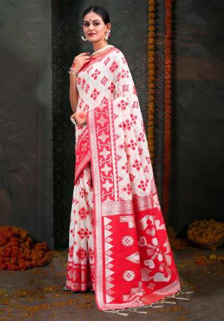 Picture of Gorgeous Cotton & Linen Dark Salmon Saree