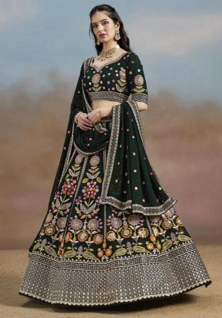 Picture of Bewitching Georgette Dark Olive Green Lehenga Choli