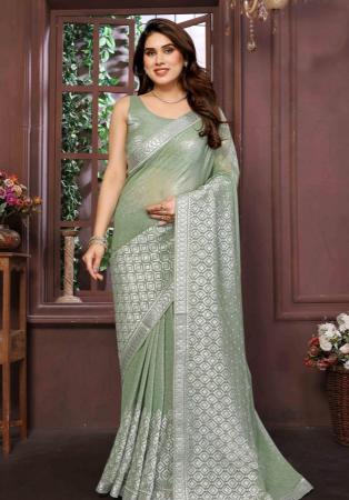 Picture of Beautiful Chiffon Dark Sea Green Saree