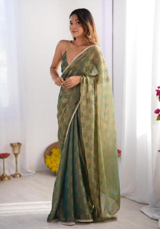 Picture of Nice Chiffon Dark Olive Green Saree